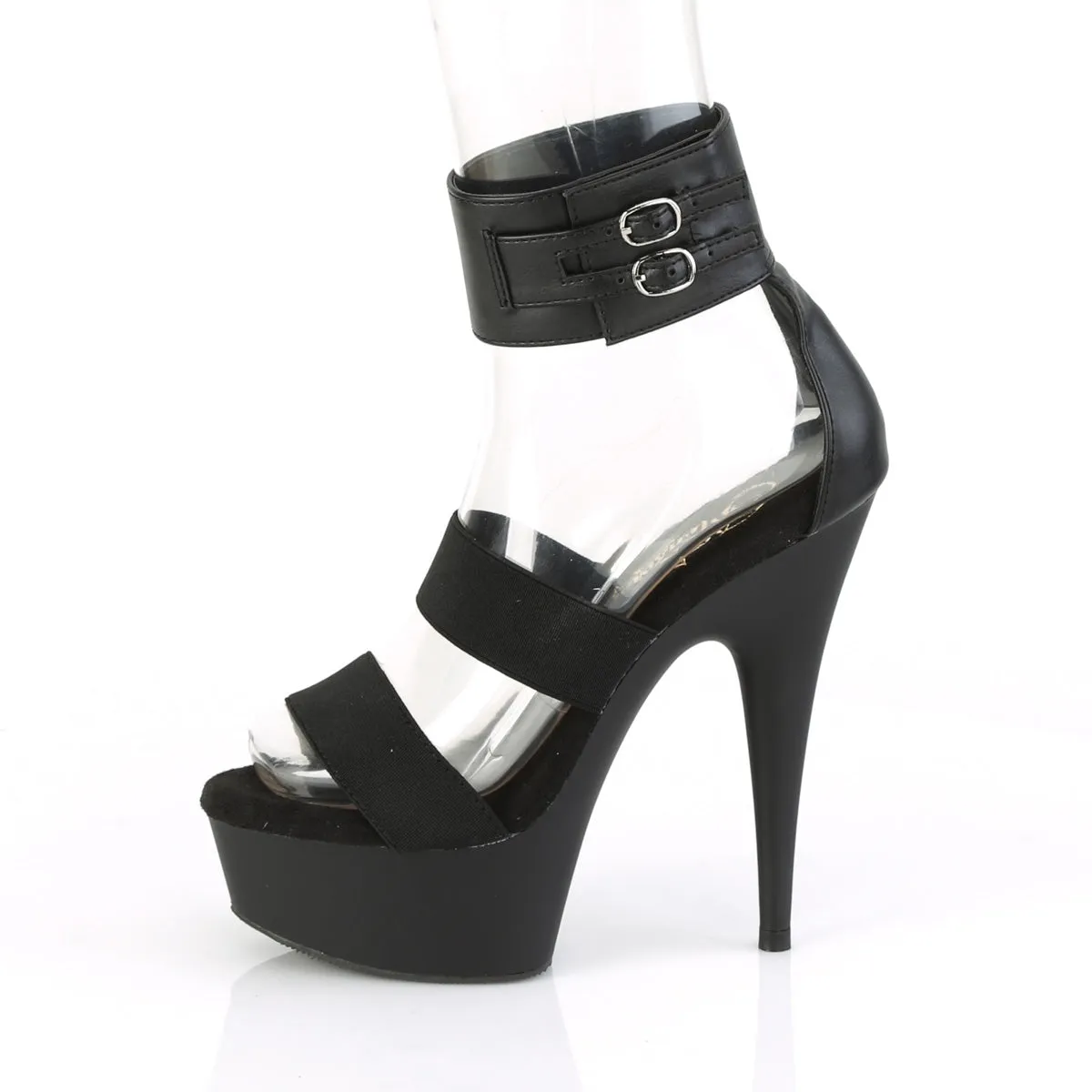 DELIGHT-672  Black Elastic-Faux Leather/Black Matte