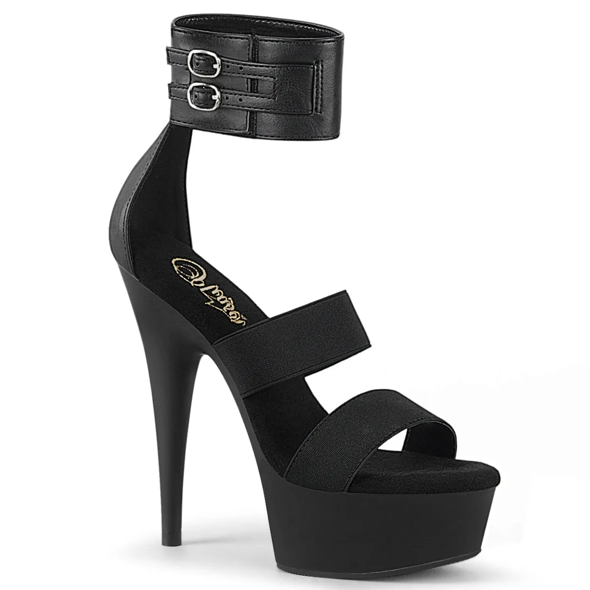 DELIGHT-672  Black Elastic-Faux Leather/Black Matte