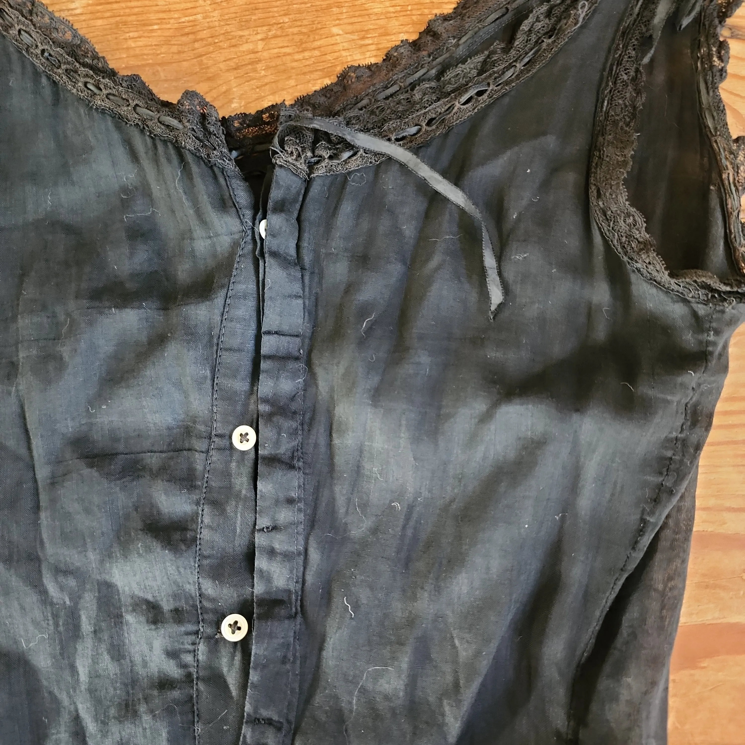 Edwardian Black Slip Dress Button Down Front