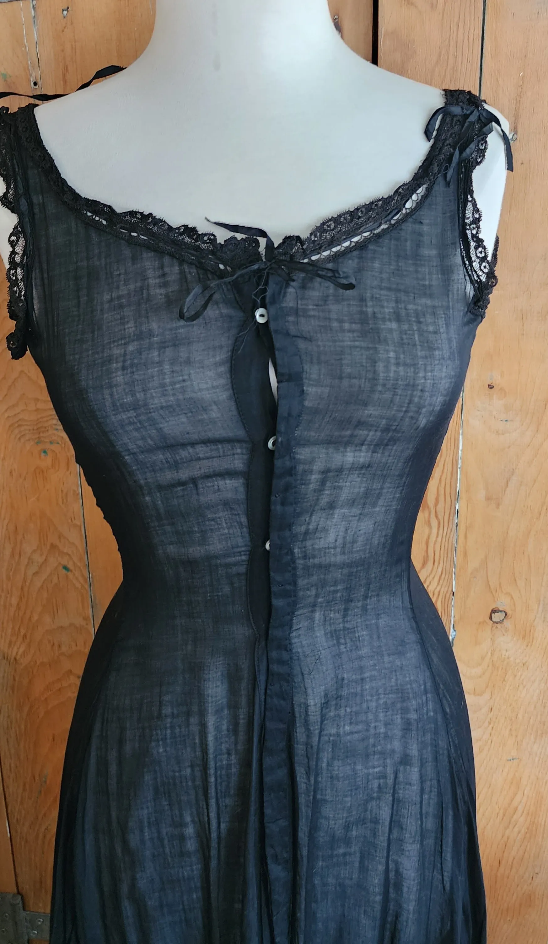 Edwardian Black Slip Dress Button Down Front