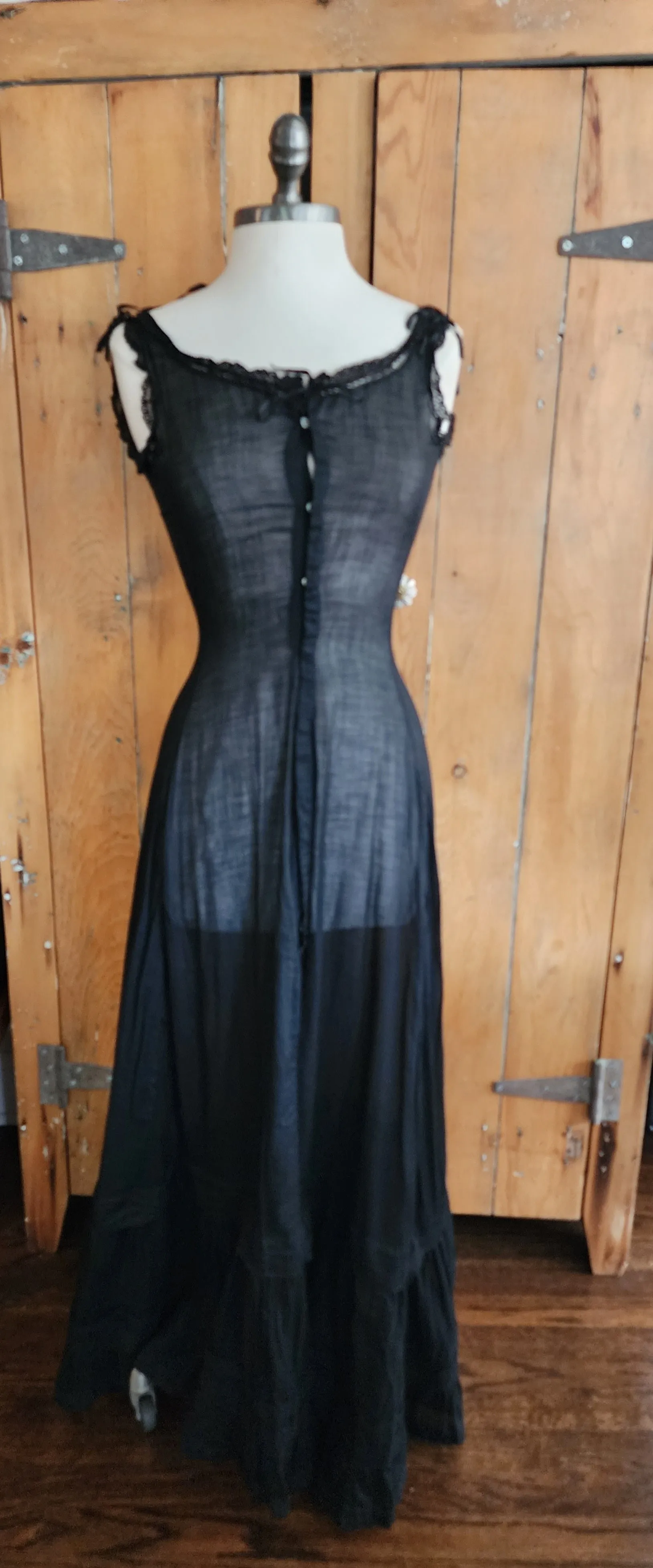 Edwardian Black Slip Dress Button Down Front