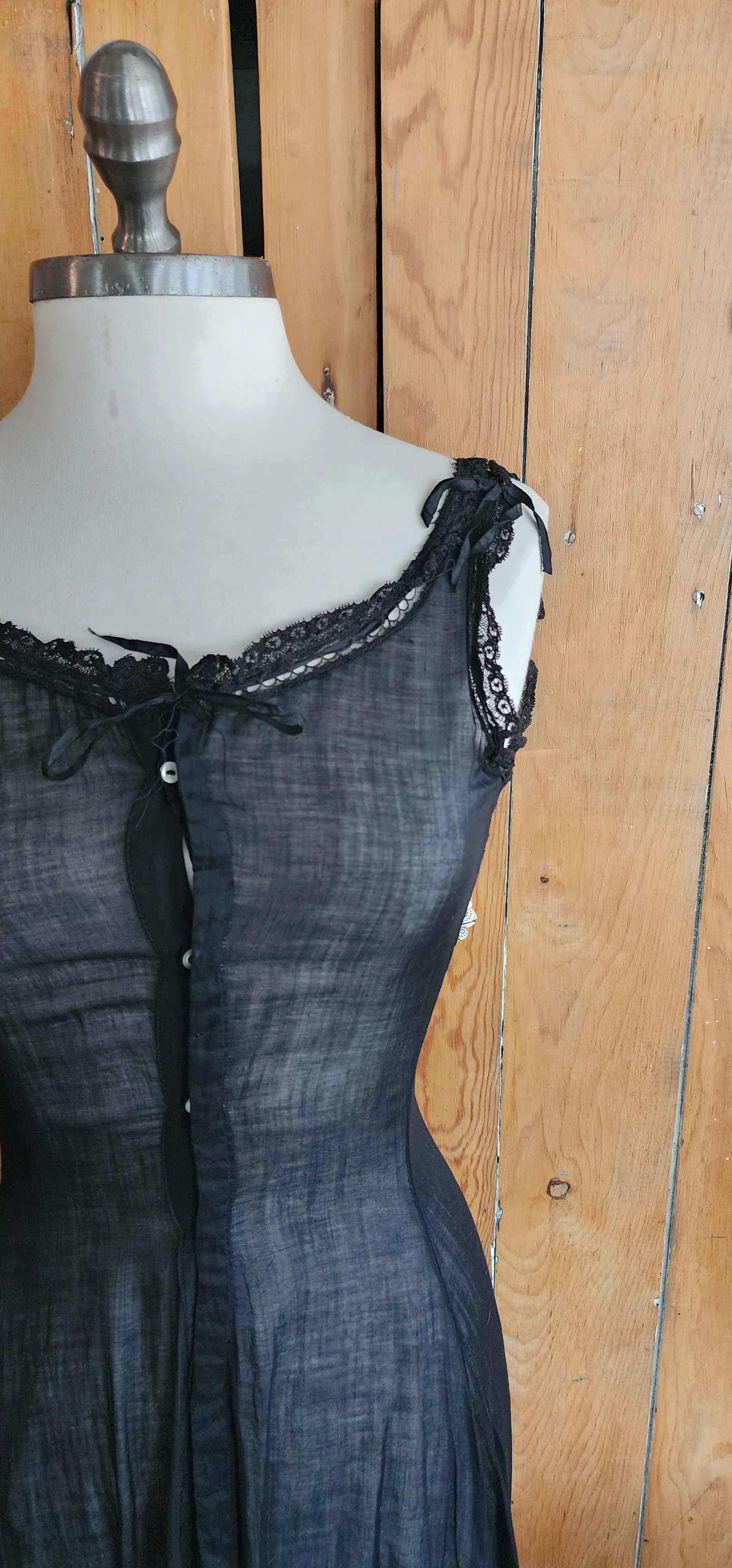 Edwardian Black Slip Dress Button Down Front