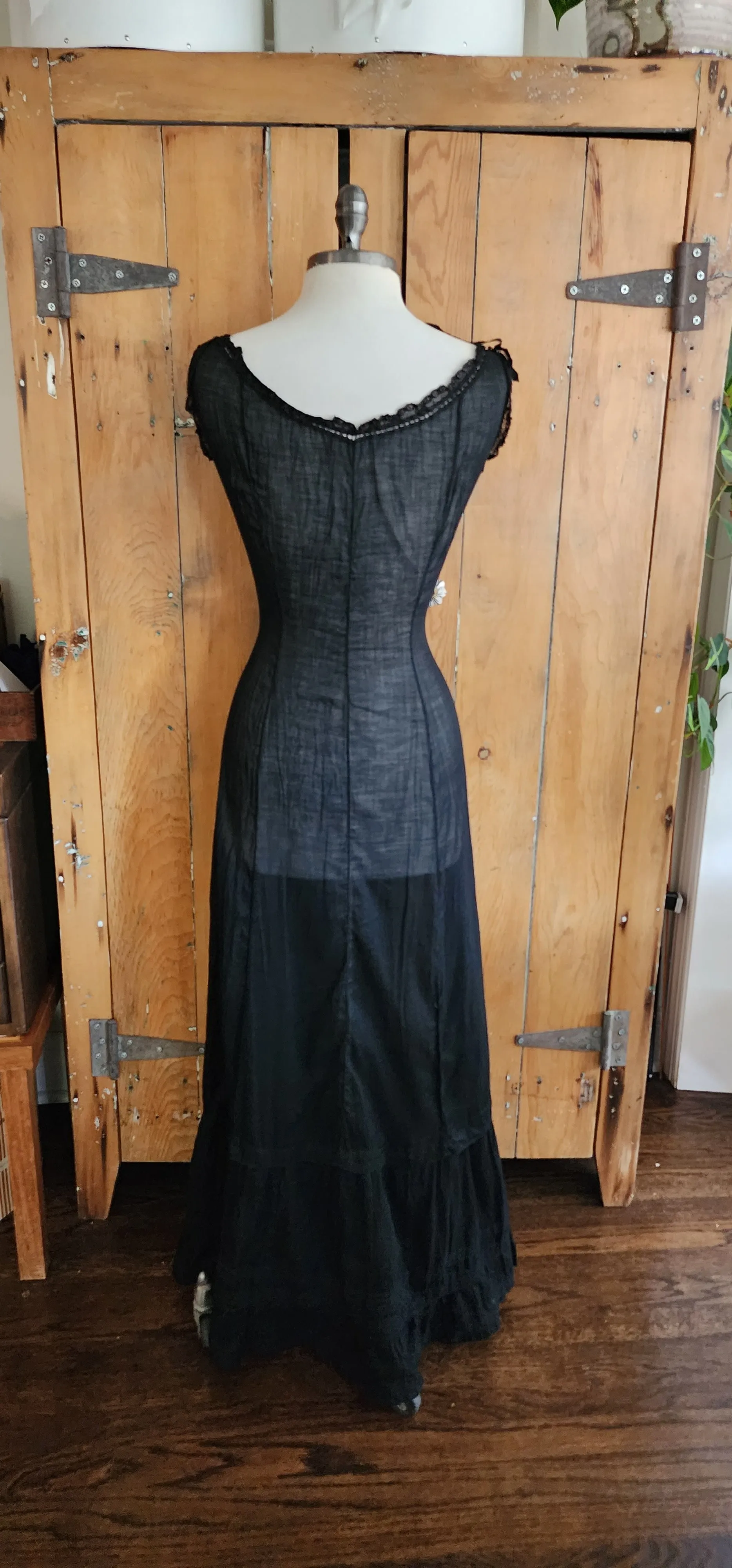 Edwardian Black Slip Dress Button Down Front