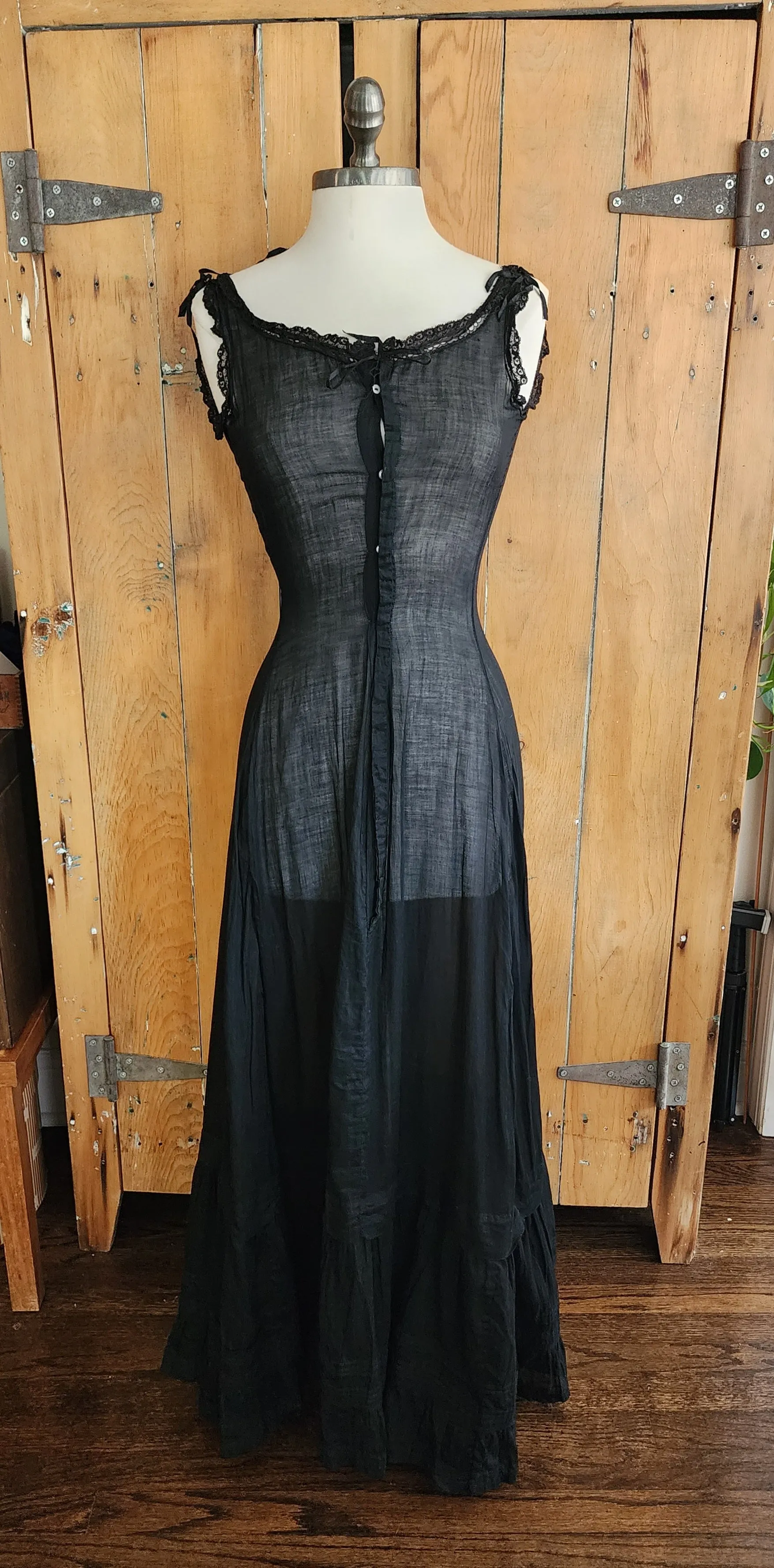 Edwardian Black Slip Dress Button Down Front