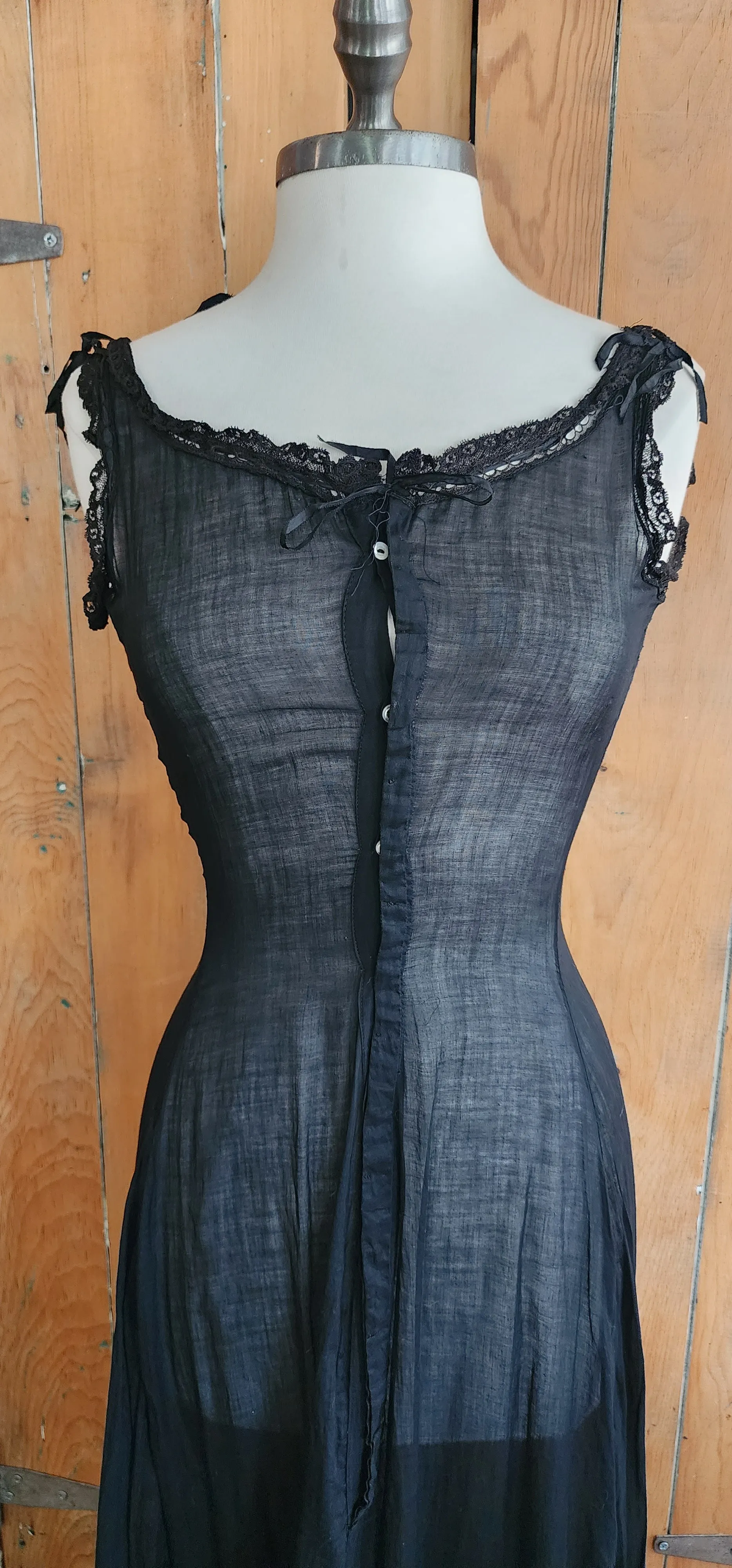 Edwardian Black Slip Dress Button Down Front