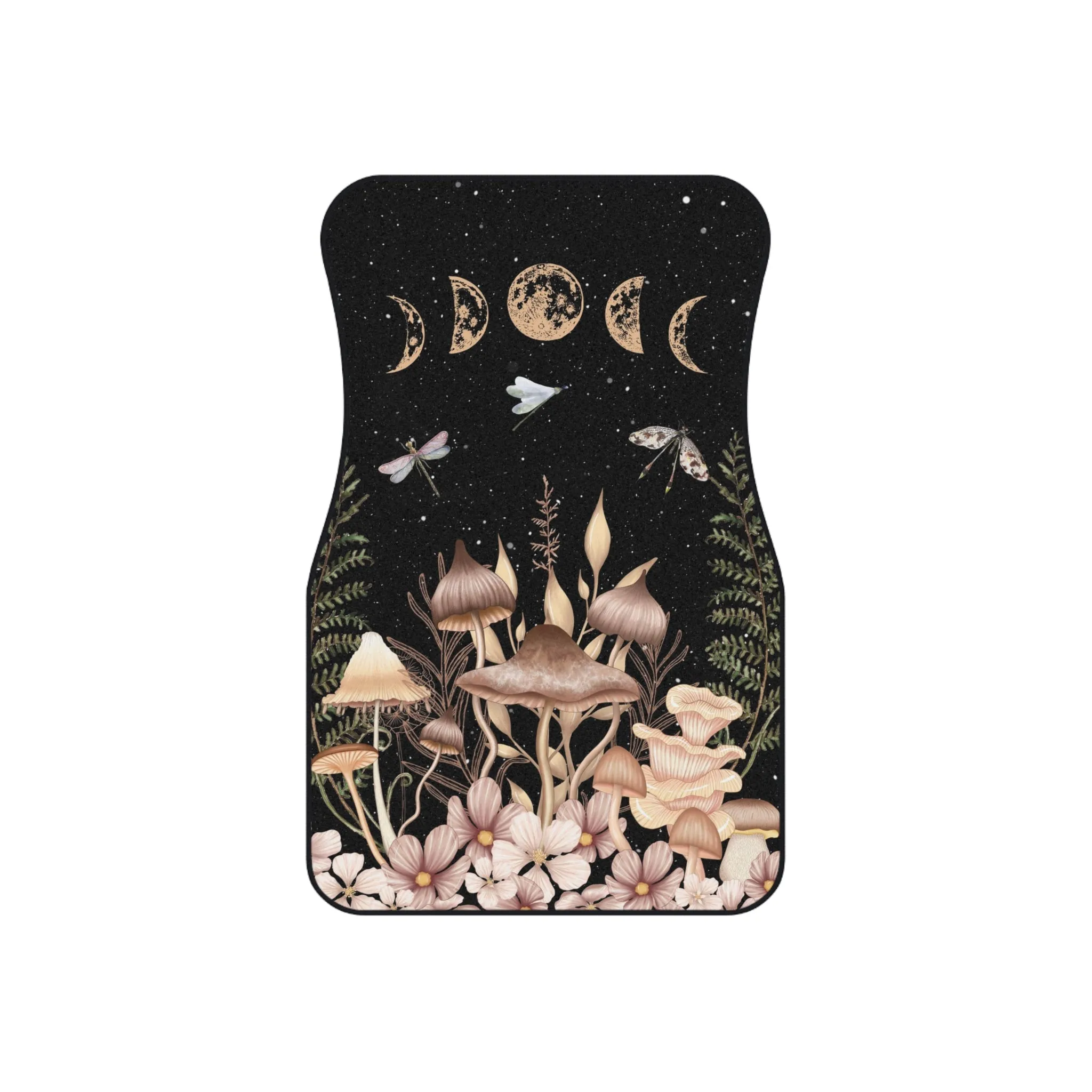 Elegant Mushrooms and Moon Phases Car Floor Mats Set of 4 Front and Back (USA)