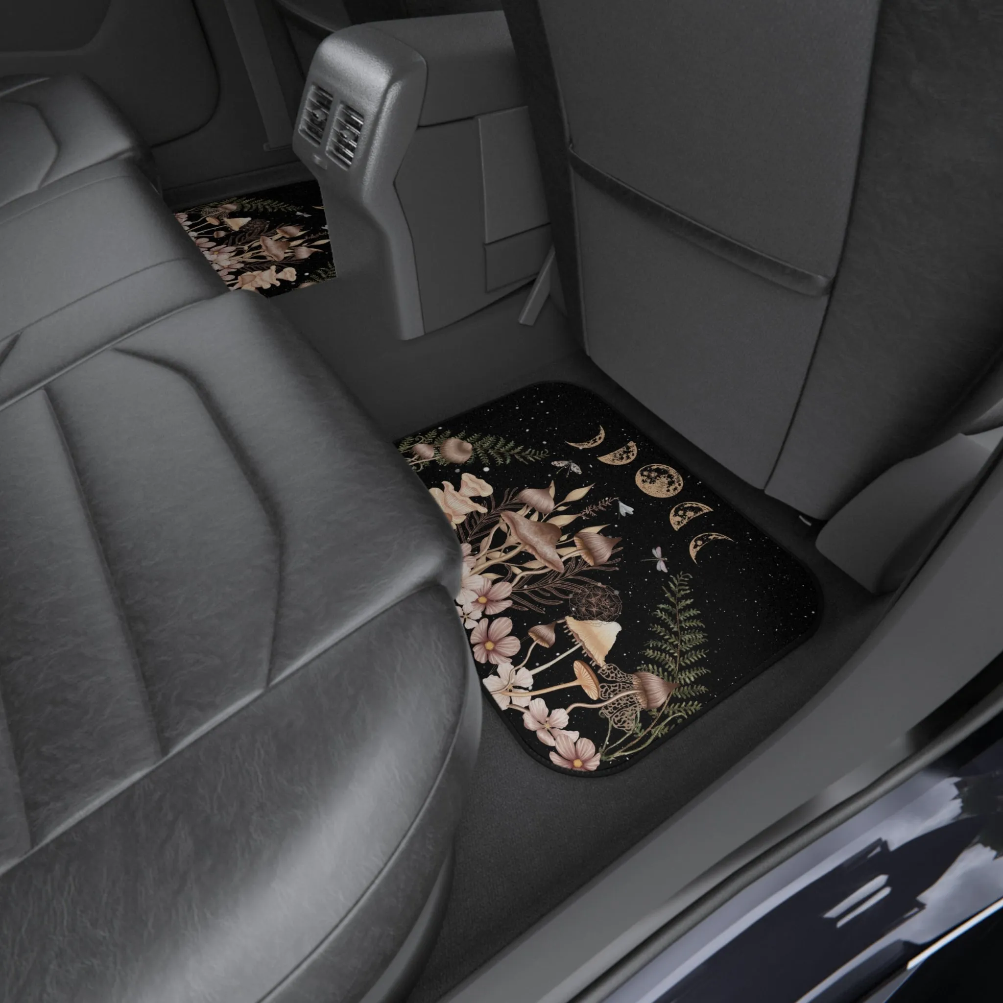 Elegant Mushrooms and Moon Phases Car Floor Mats Set of 4 Front and Back (USA)