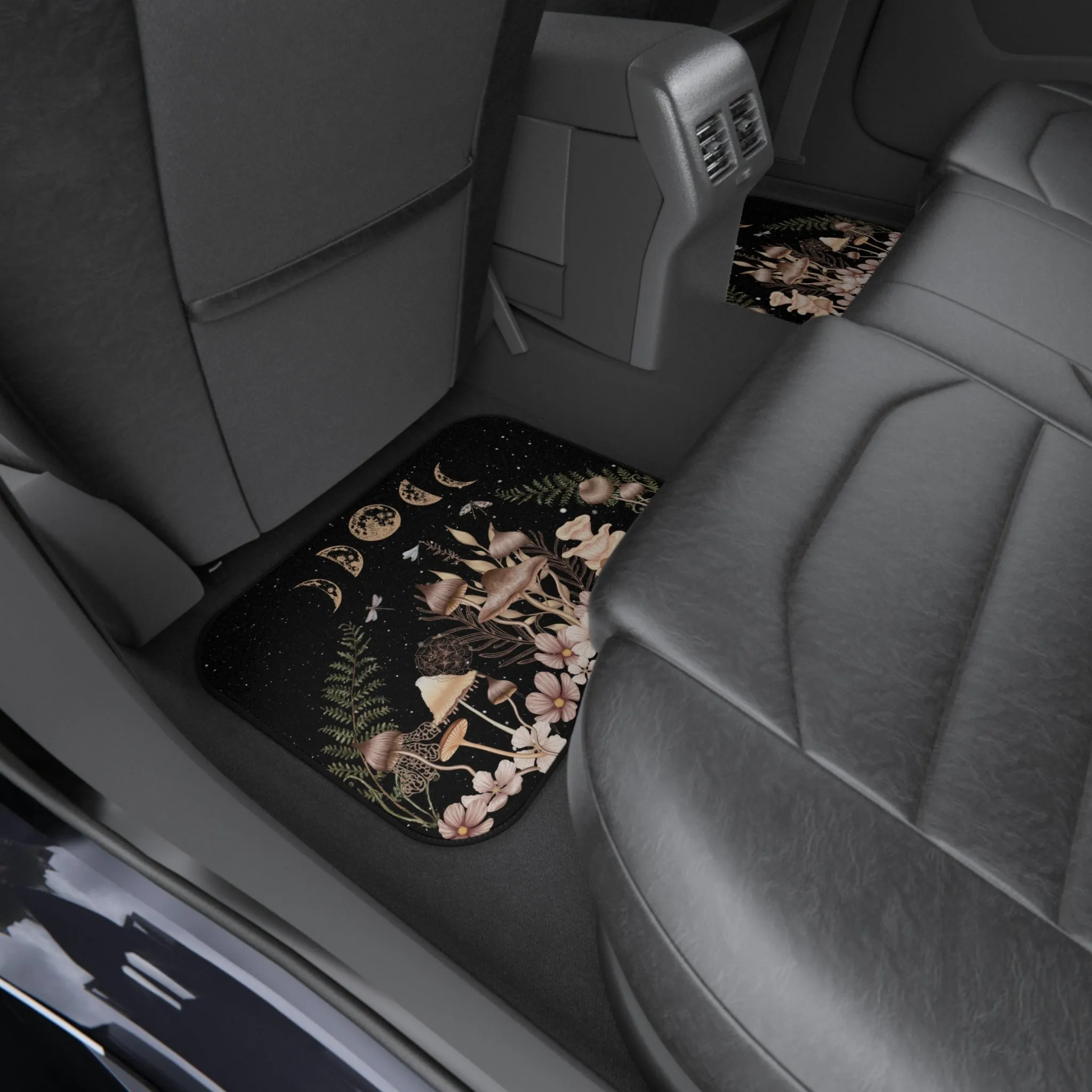 Elegant Mushrooms and Moon Phases Car Floor Mats Set of 4 Front and Back (USA)
