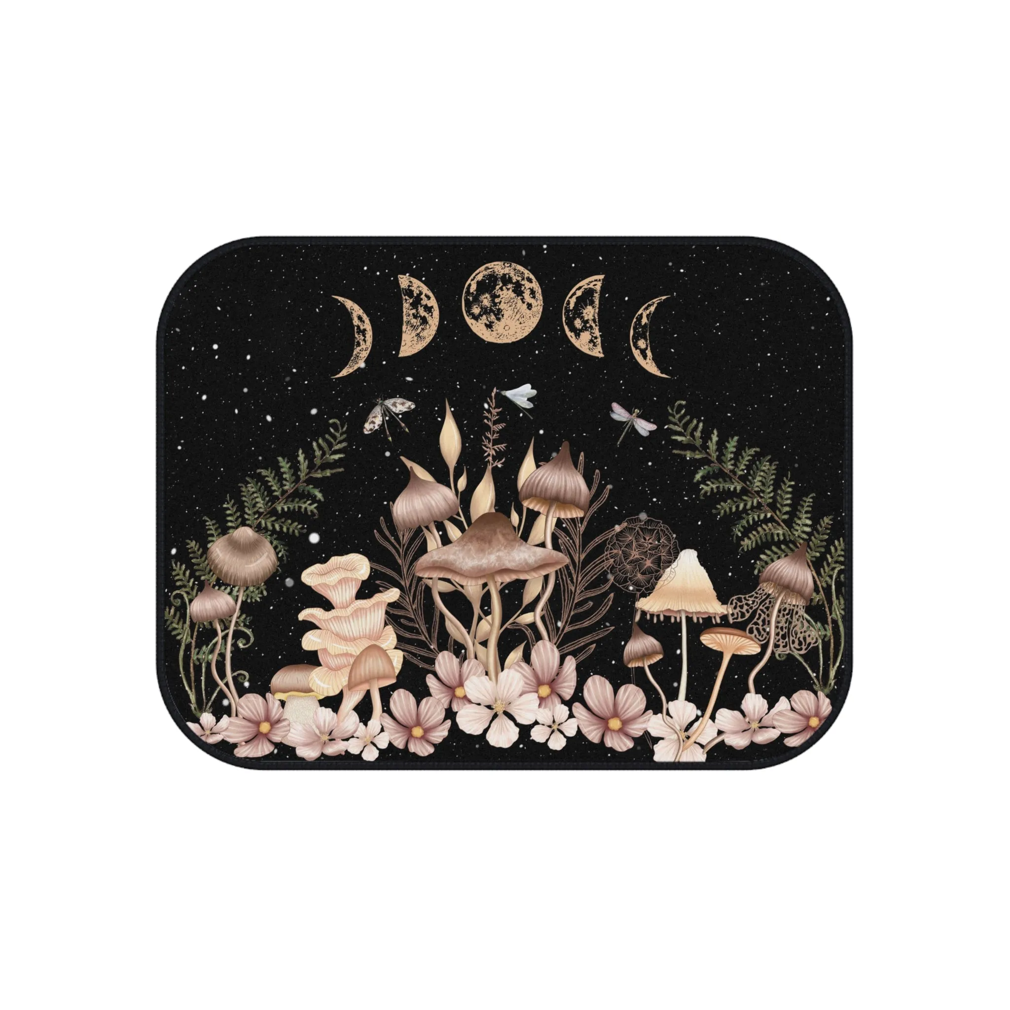 Elegant Mushrooms and Moon Phases Car Floor Mats Set of 4 Front and Back (USA)