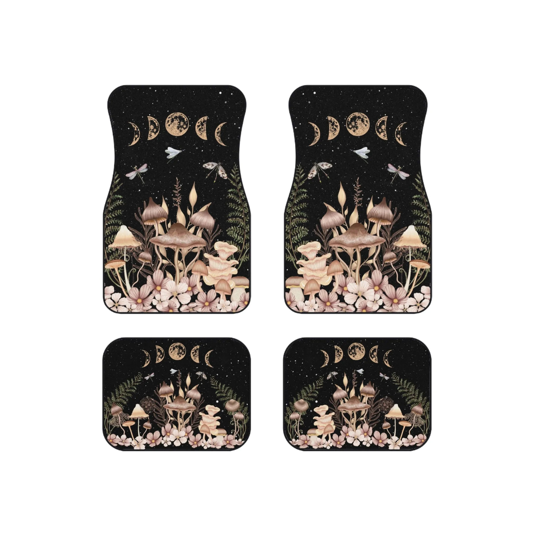 Elegant Mushrooms and Moon Phases Car Floor Mats Set of 4 Front and Back (USA)