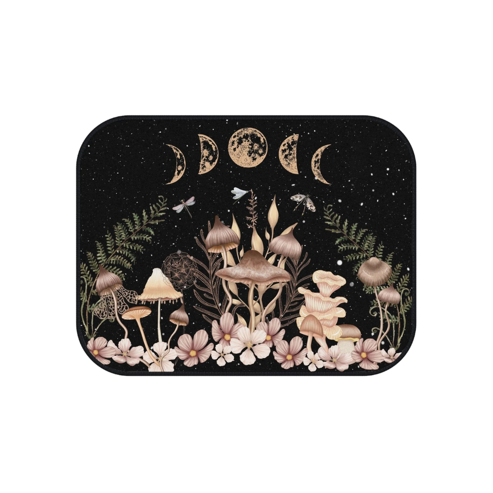 Elegant Mushrooms and Moon Phases Car Floor Mats Set of 4 Front and Back (USA)