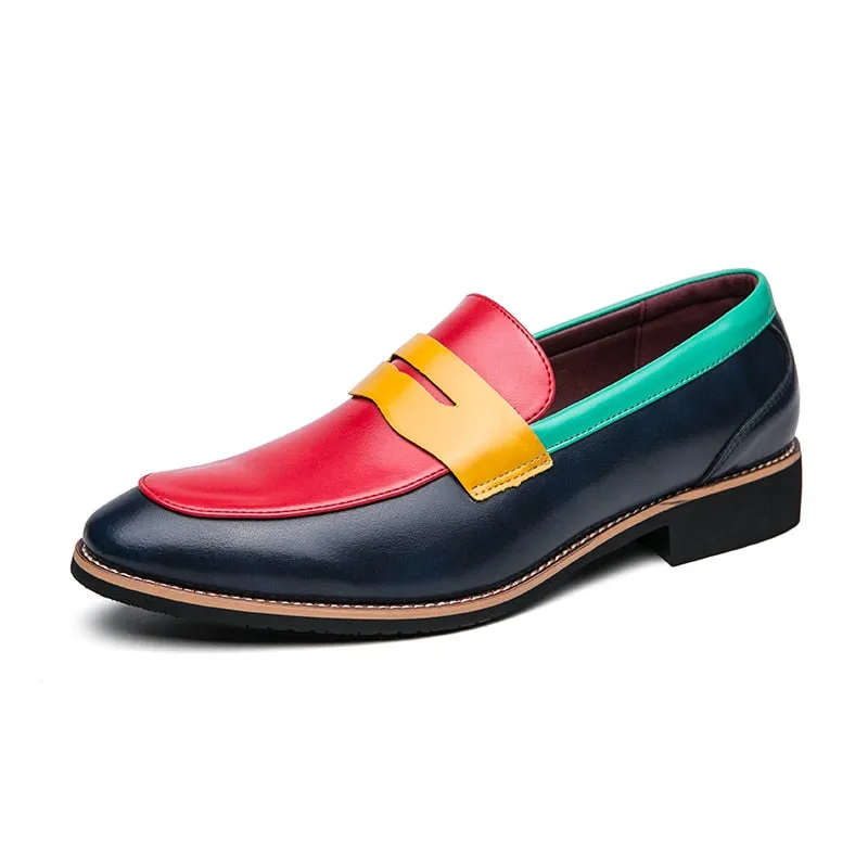 Fashion Blue Yellow Men's Leather Loafers Size 38-48 Pointed Shoes Casual Men Low-heel Designer Shoes Men zapatos cuero hombre