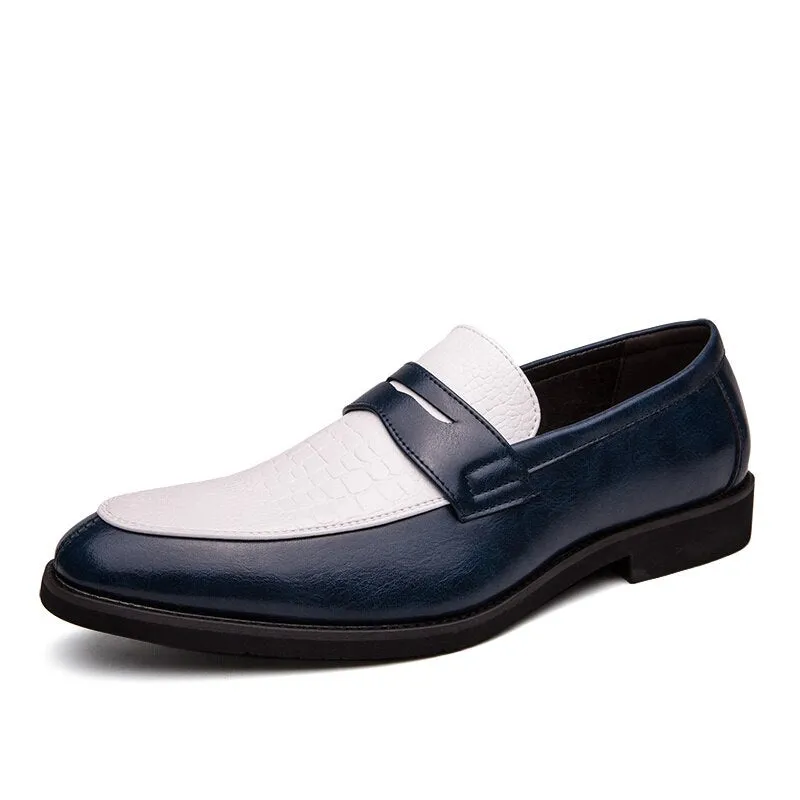 Fashion Blue Yellow Men's Leather Loafers Size 38-48 Pointed Shoes Casual Men Low-heel Designer Shoes Men zapatos cuero hombre