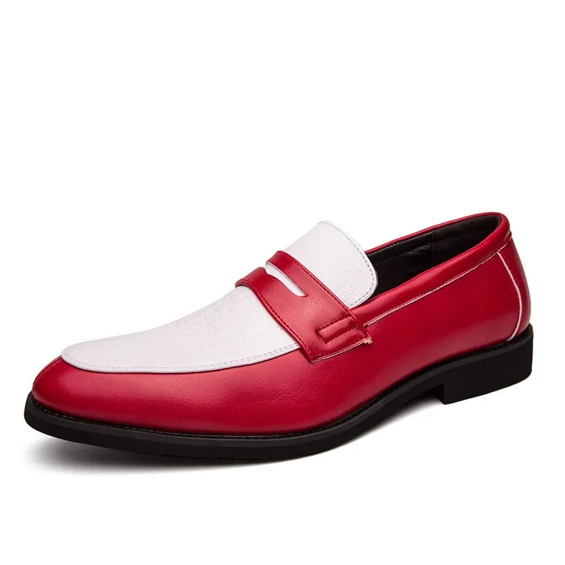 Fashion Blue Yellow Men's Leather Loafers Size 38-48 Pointed Shoes Casual Men Low-heel Designer Shoes Men zapatos cuero hombre