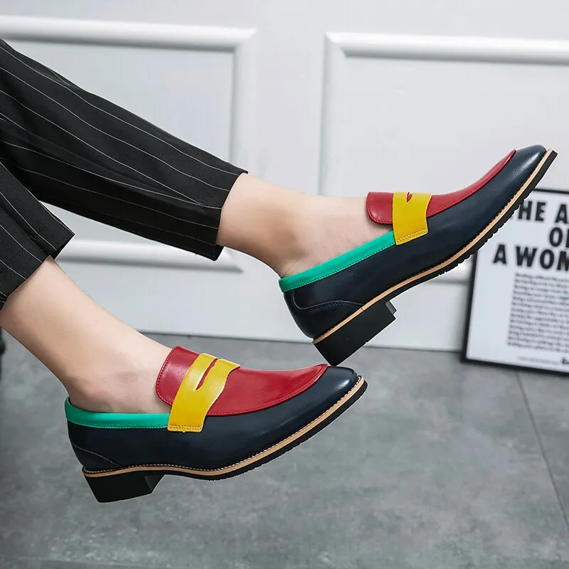 Fashion Blue Yellow Men's Leather Loafers Size 38-48 Pointed Shoes Casual Men Low-heel Designer Shoes Men zapatos cuero hombre