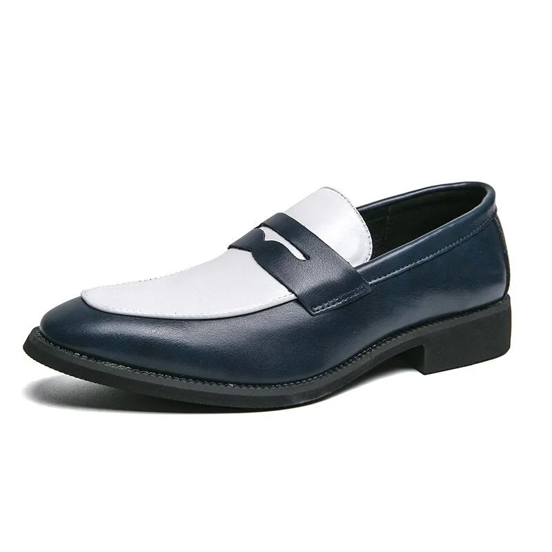 Fashion Blue Yellow Men's Leather Loafers Size 38-48 Pointed Shoes Casual Men Low-heel Designer Shoes Men zapatos cuero hombre