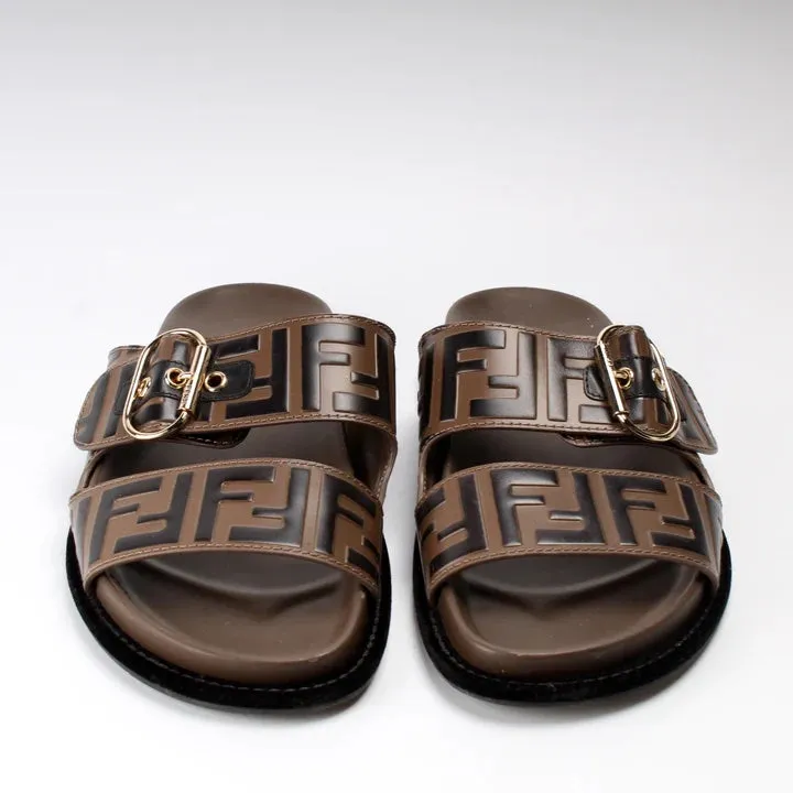FENDI FF DOUBLE STRAP SLIDES SANDALS