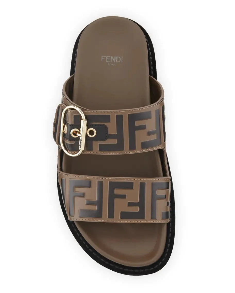 FENDI FF DOUBLE STRAP SLIDES SANDALS