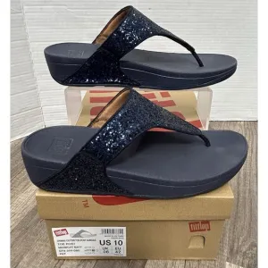 FitFlop Shimma Glitter Toe-Post Thong Sandal Navy Blue Womens Size 10 Lulu Glitz