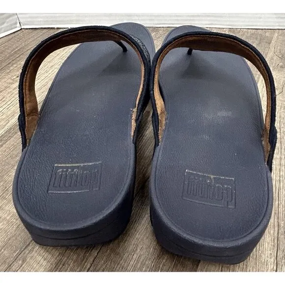 FitFlop Shimma Glitter Toe-Post Thong Sandal Navy Blue Womens Size 10 Lulu Glitz