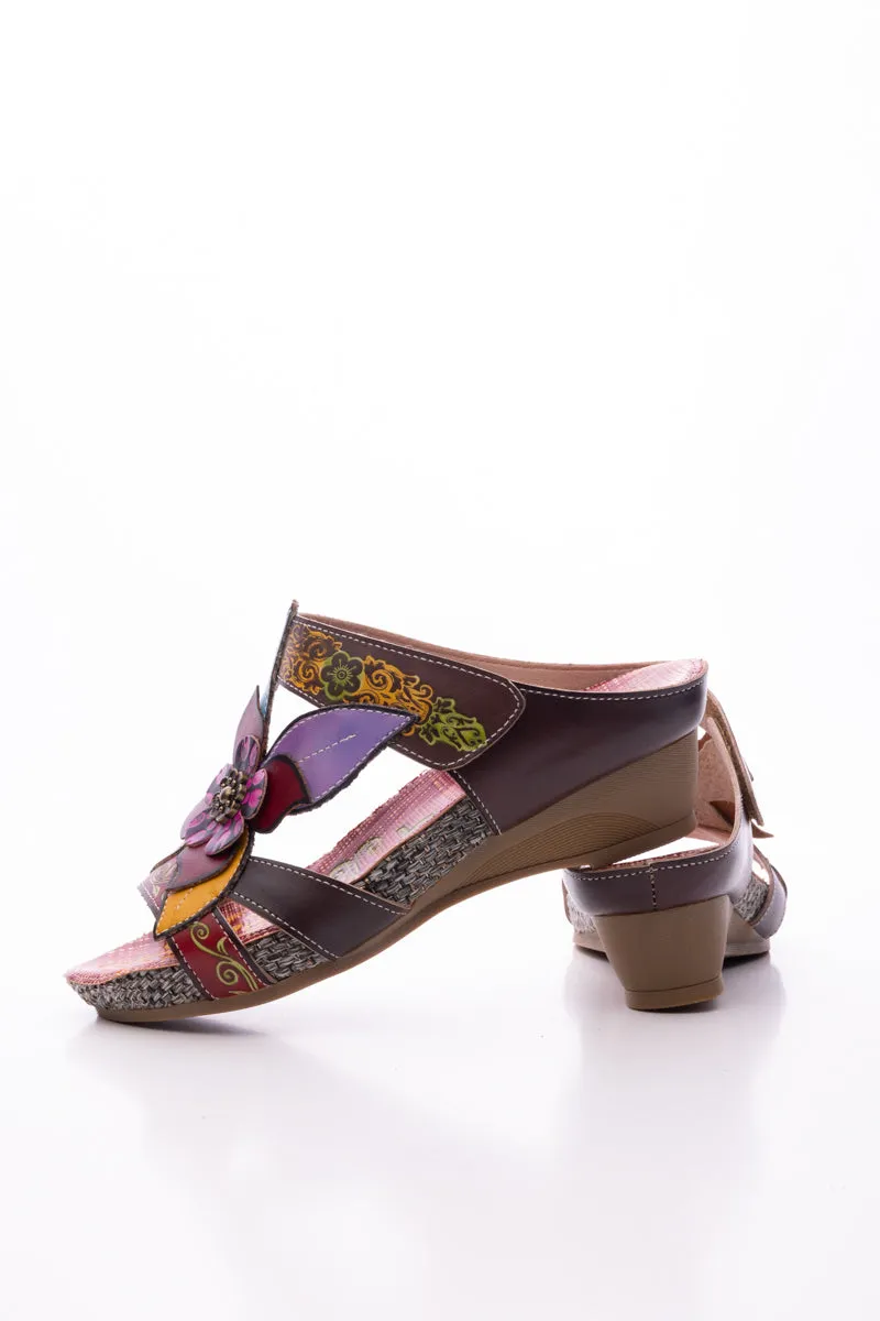 Flor De Paraiso Leather Wedge Sandal - Brown