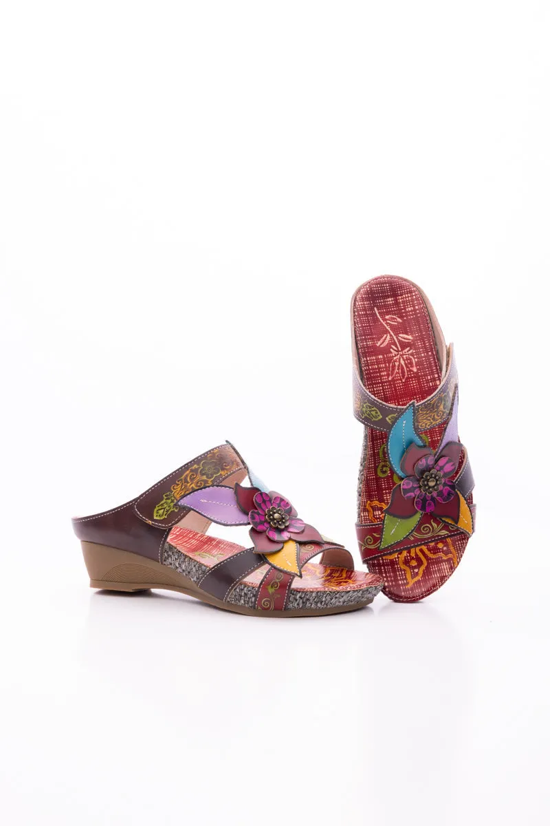Flor De Paraiso Leather Wedge Sandal - Brown