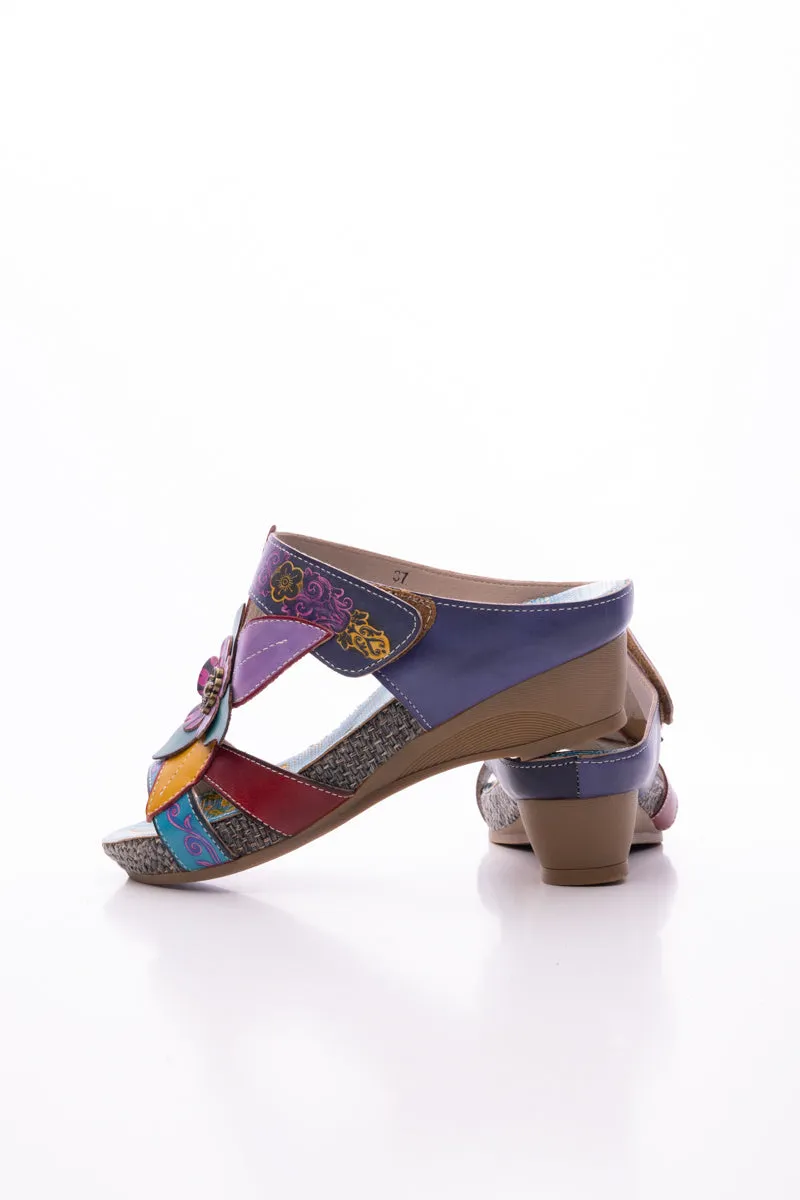 Flor De Paraiso Leather Wedge Sandal - Navy