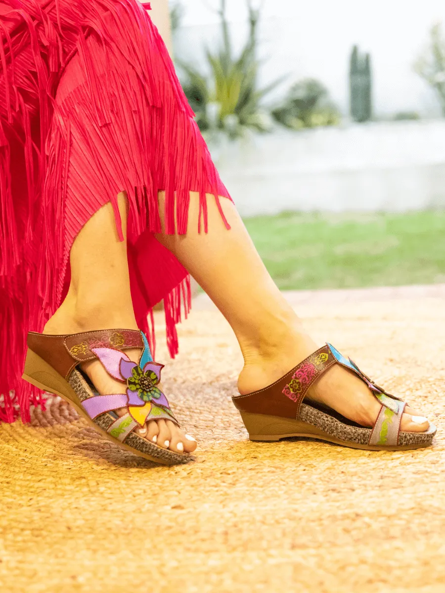 Flor De Paraiso Leather Wedge Sandal - Purple