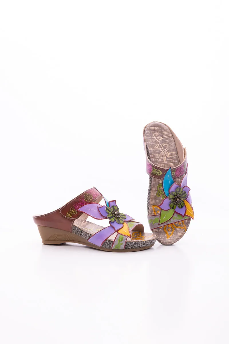 Flor De Paraiso Leather Wedge Sandal - Purple