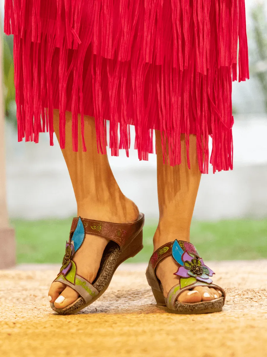 Flor De Paraiso Leather Wedge Sandal - Purple