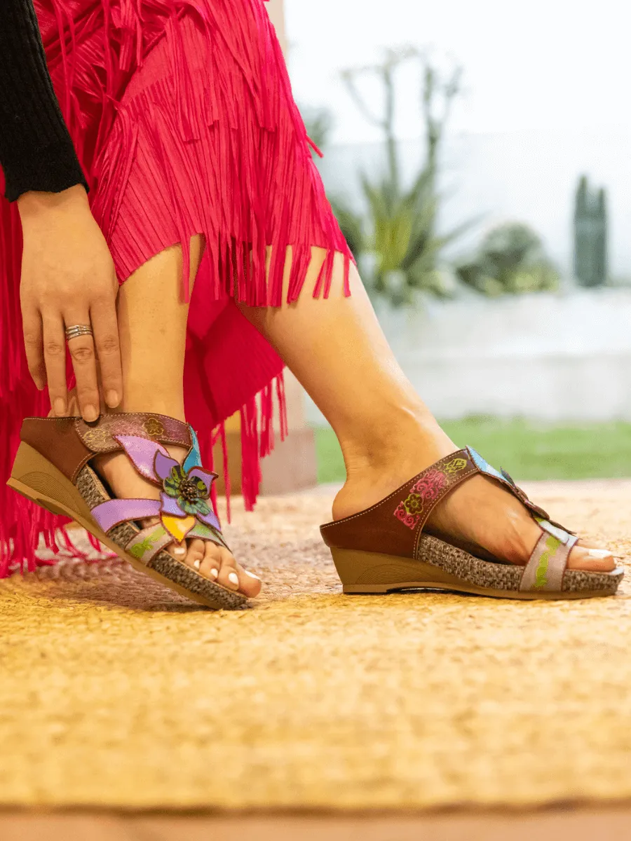 Flor De Paraiso Leather Wedge Sandal - Purple