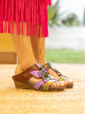 Flor De Paraiso Leather Wedge Sandal - Purple