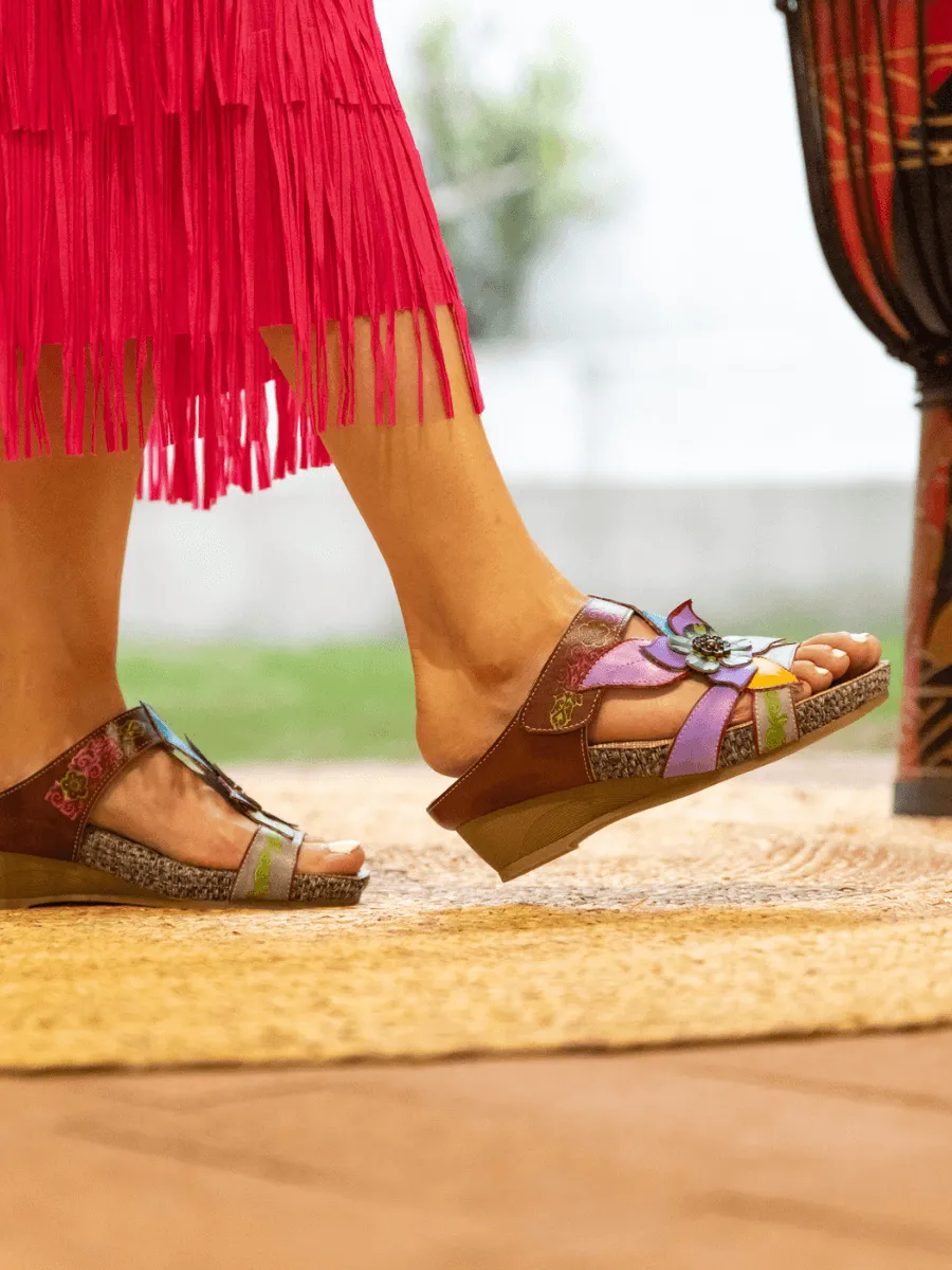 Flor De Paraiso Leather Wedge Sandal - Purple