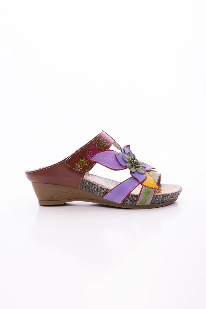 Flor De Paraiso Leather Wedge Sandal - Purple
