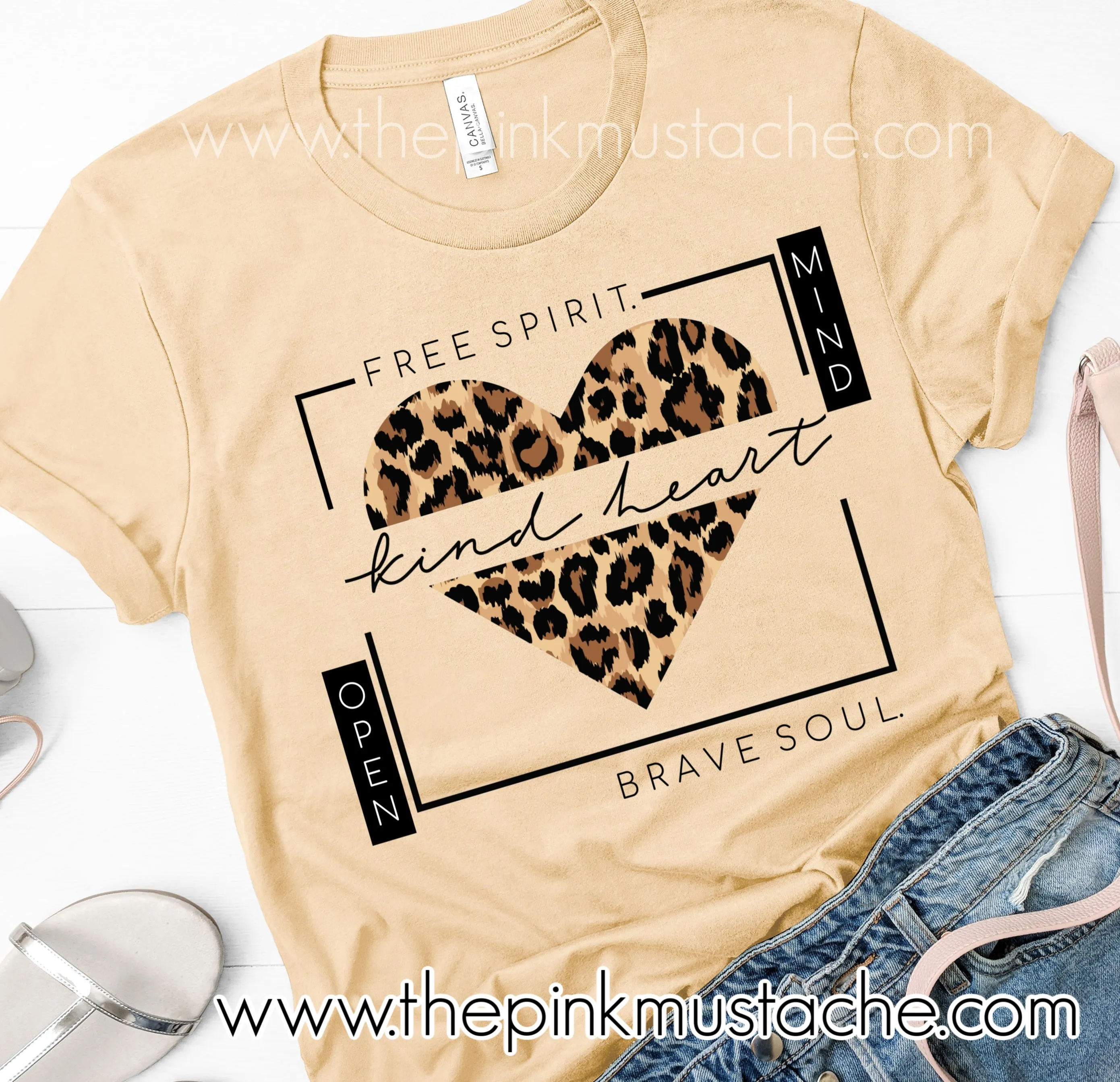 Free Spirit Kind Heart Brave Soul Open Mind Tee/ Positive Heart Leopard Tee / Youth and Adult Sizing/Teachers Tee/ Mom's Tee/ Gift for Her/
