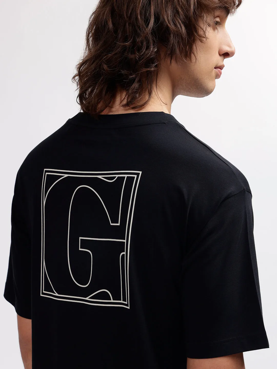 Gant Men Black Solid Round Neck Short Sleeves T-shirt