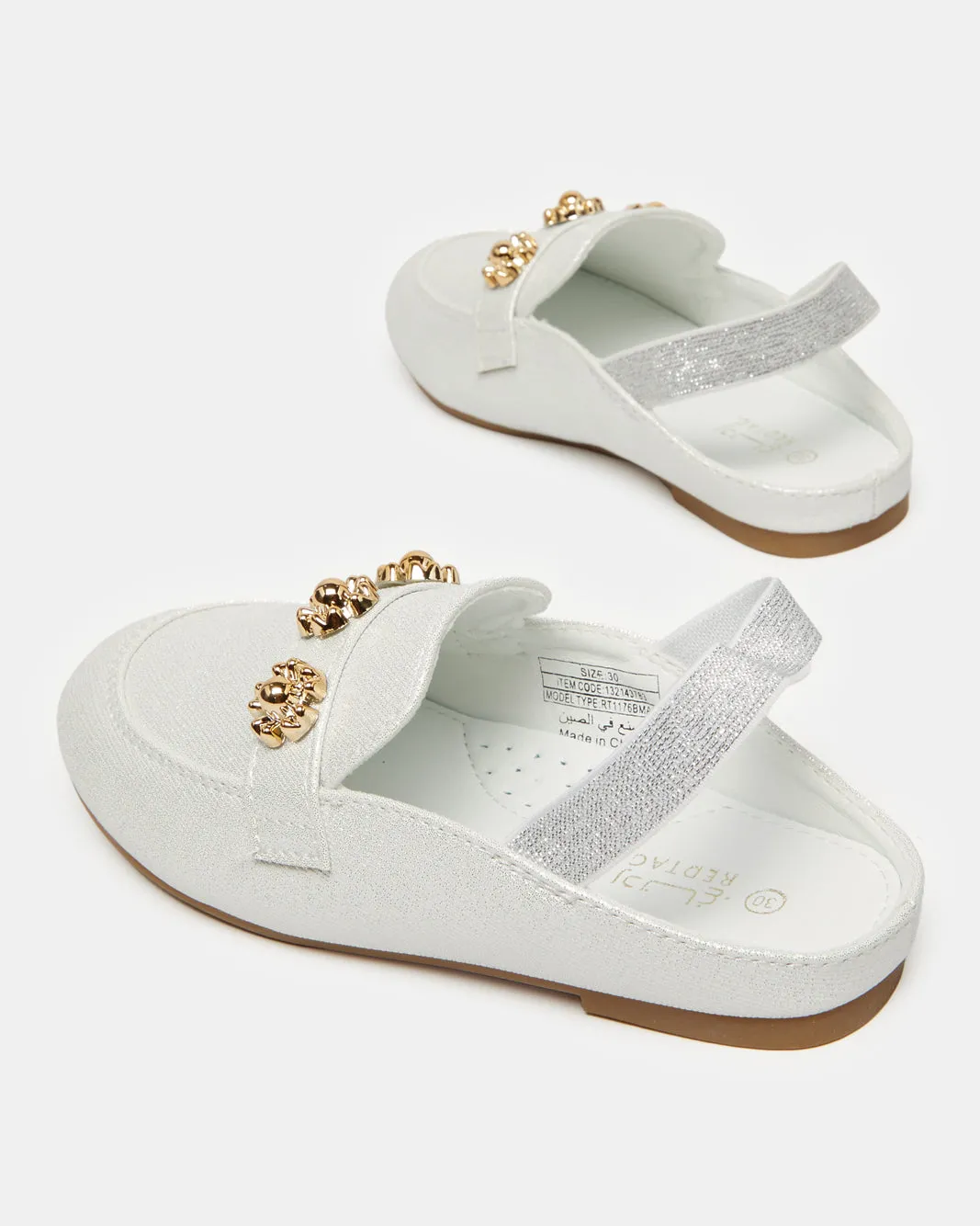 Girls White White Floral Mule