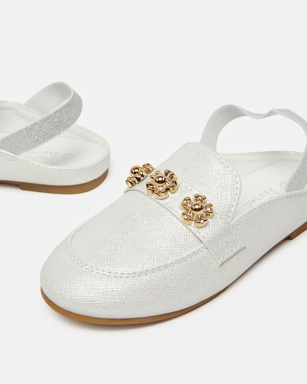 Girls White White Floral Mule