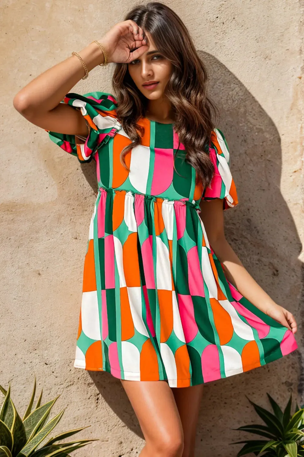 'Giselle' Colour Block Round Neck Short Sleeve Dress