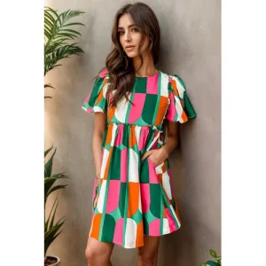 'Giselle' Colour Block Round Neck Short Sleeve Dress