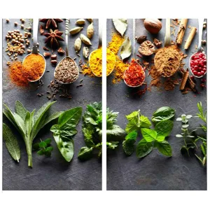 Glass Cutting Boards with Spoon & Herbs Design