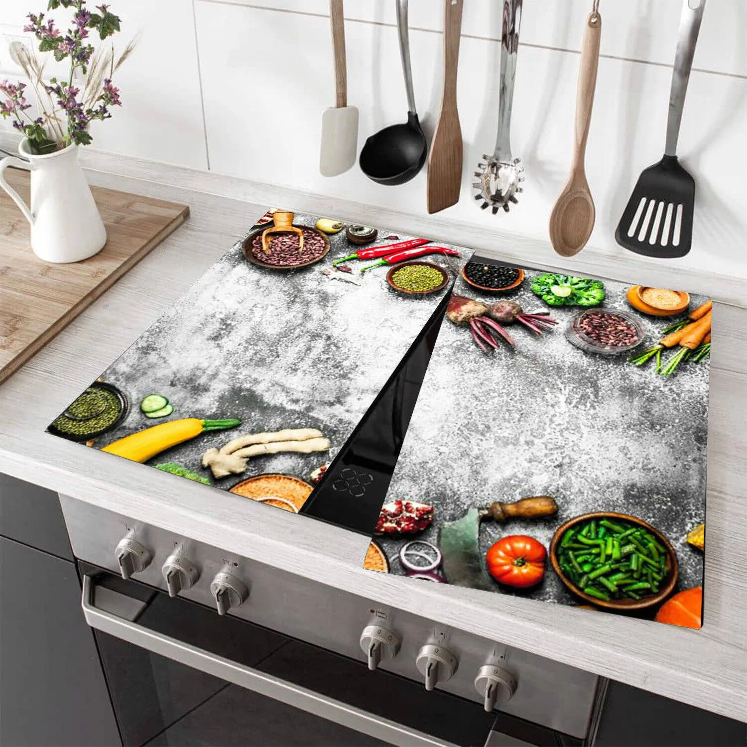 Glass Cutting Boards with Veggies Design