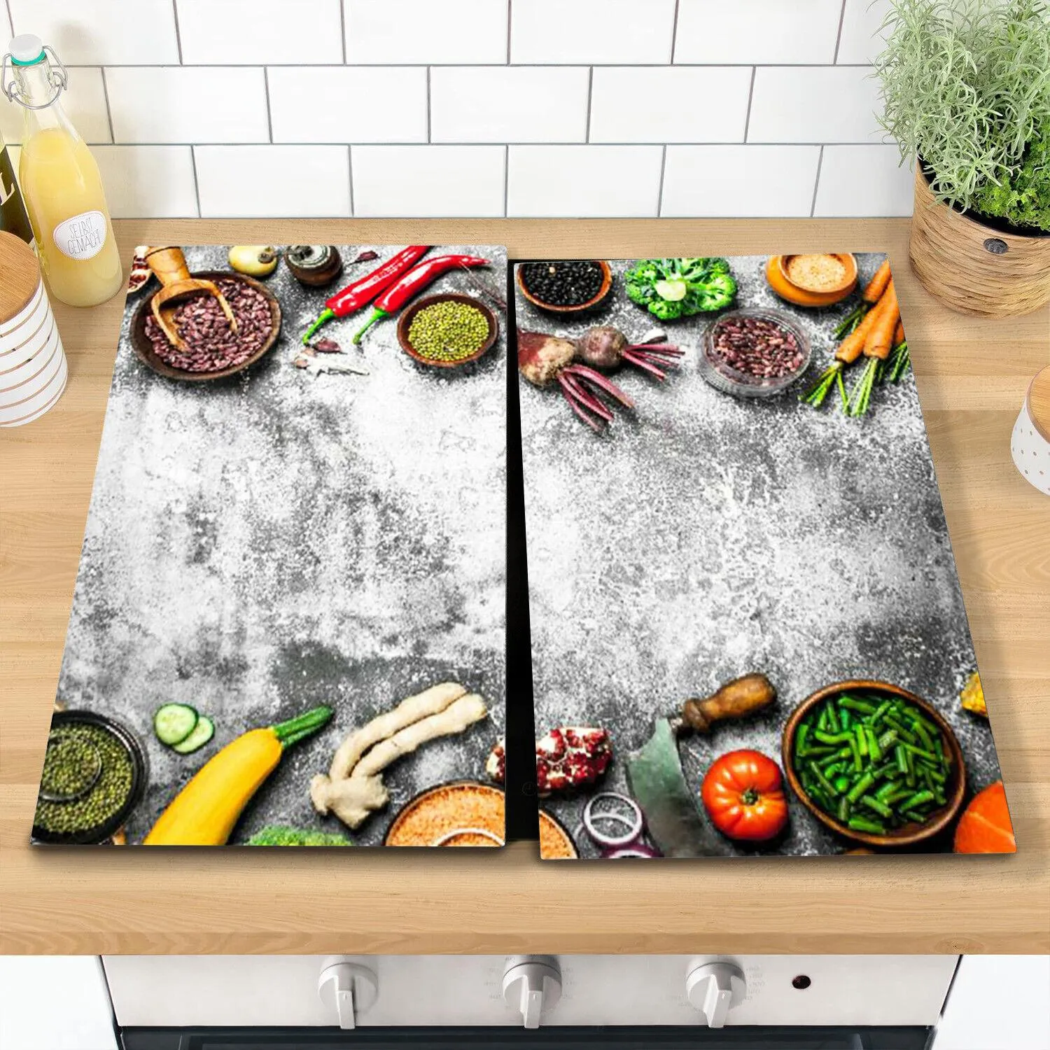 Glass Cutting Boards with Veggies Design