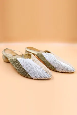 Gold Bead Zardozi Heel Mules