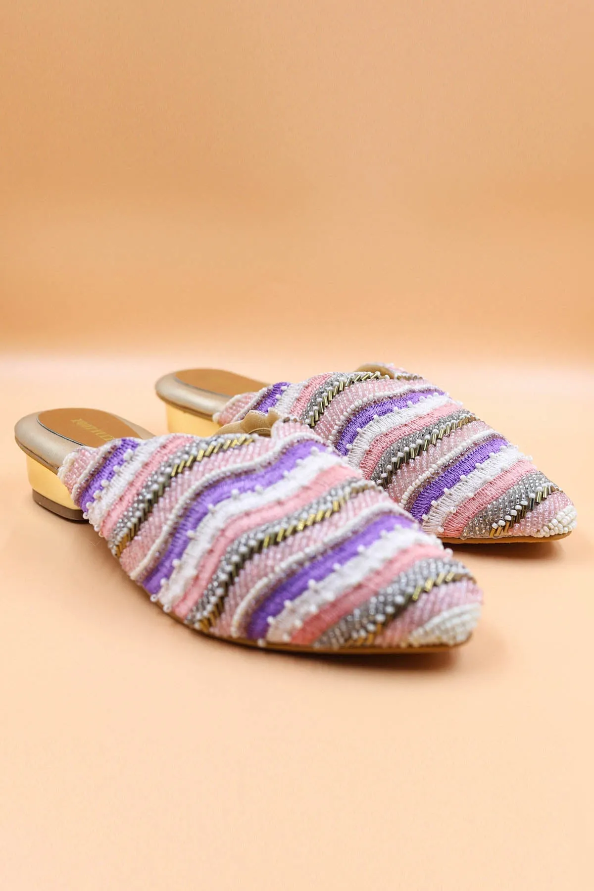 Gold Crystal & Bead Work Mules