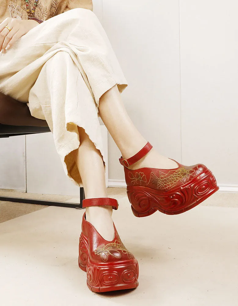 Handmade Embroidery Ankle Strap Platform Sandals