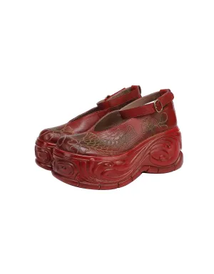 Handmade Embroidery Ankle Strap Platform Sandals