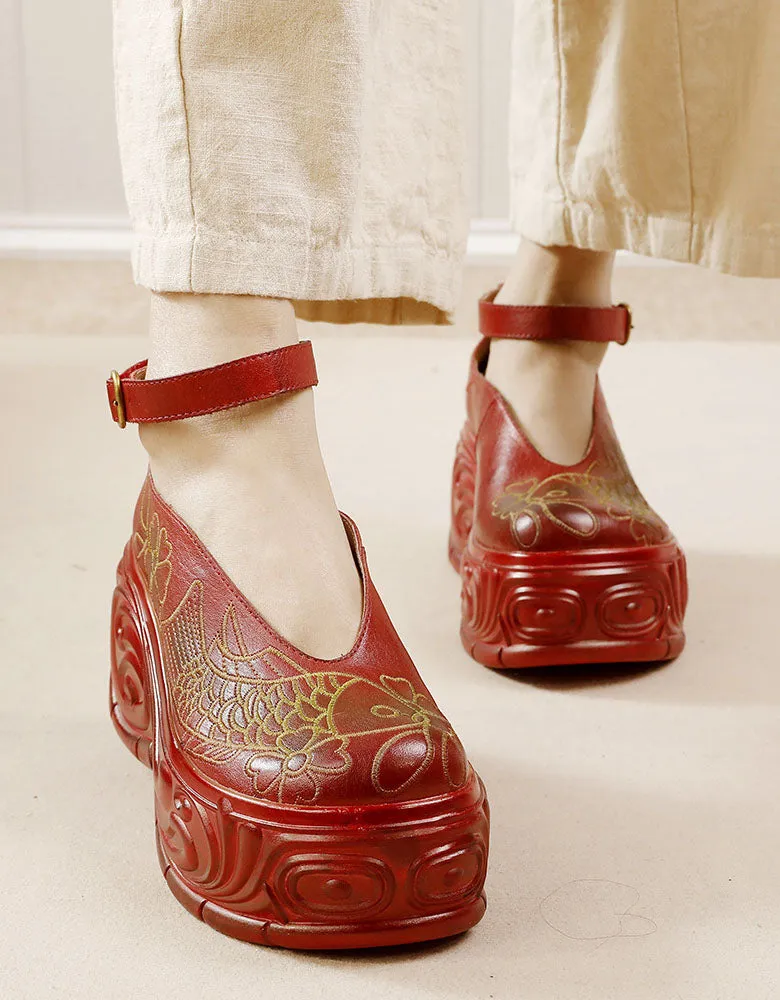 Handmade Embroidery Ankle Strap Platform Sandals