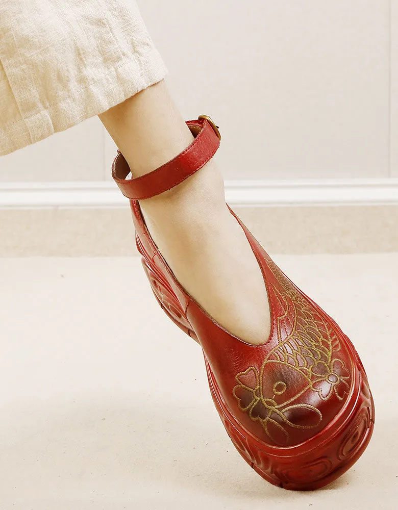 Handmade Embroidery Ankle Strap Platform Sandals