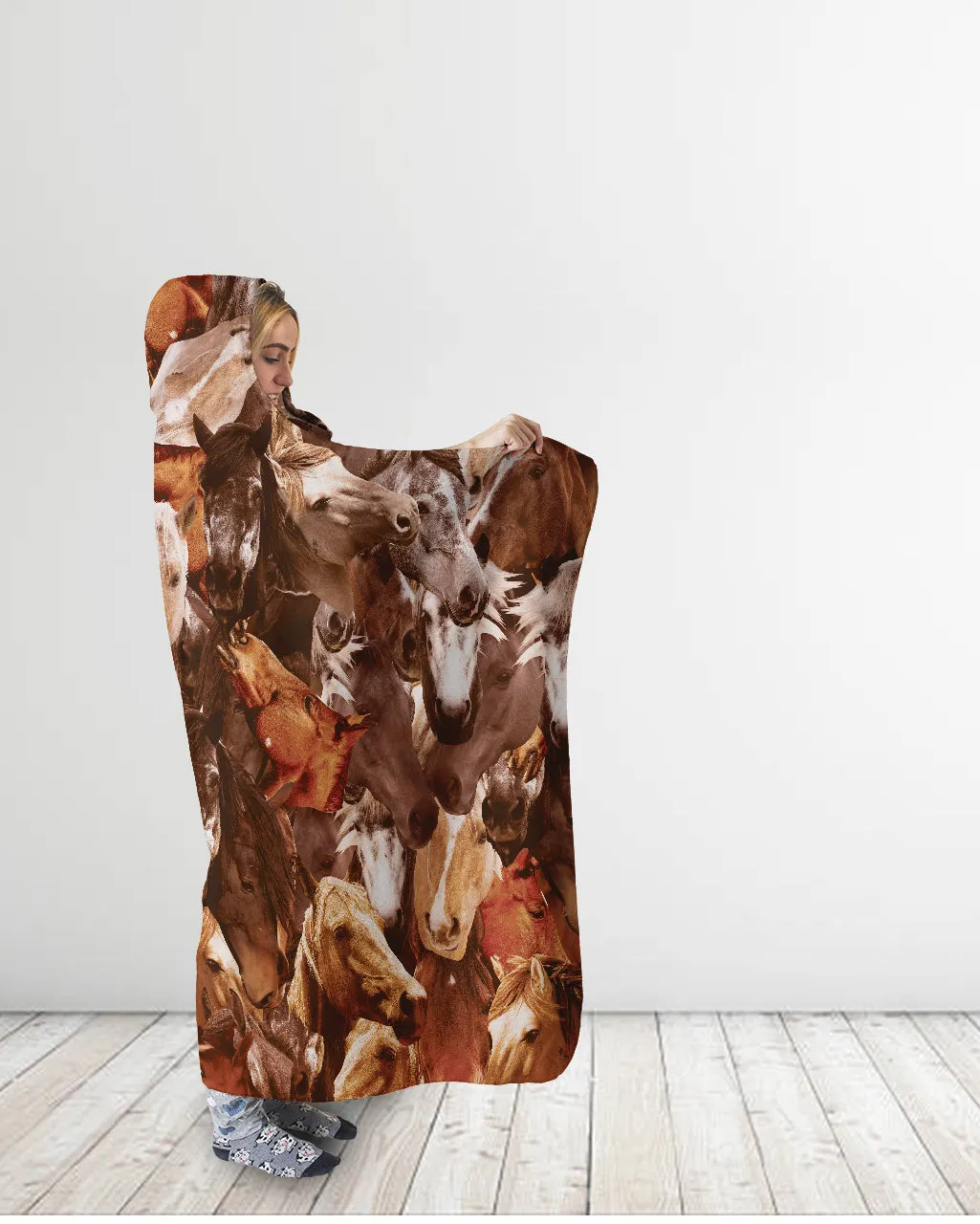 Horses on Horses on Horses Hooded Blanket